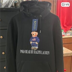 Black Polo Bear Hoodie with Embroidered Bear. Custom made! Great quality!